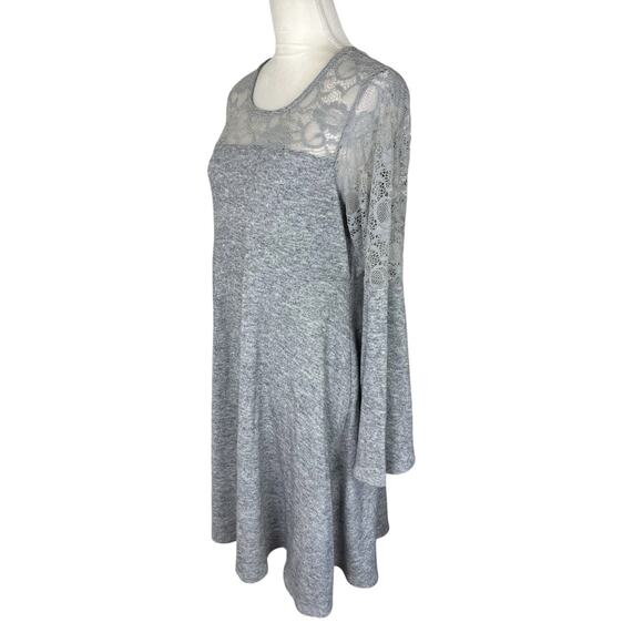 Torrid Grey Bell Sleeve Lace Inset Woven Skater Mini Dress Plus Size 1X - Picture 7 of 9